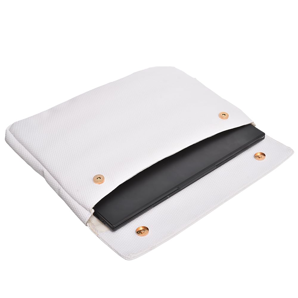 Accelerate Dotted White Leather Protective 15-15.6 inch Premium Laptop Sleeve Case with Flap Pocket and Magnetic Snap Clasps | Slim Design Laptop Bag compatible with MacBooks and Laptops