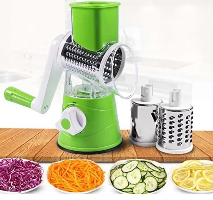 Multifunctional Manual Vegetable Slicer for Kitchen, 3 Interchangeable Blades, Vegetable Grater, Cheese, Nuts, Potato, Carrot, Cucumber, Salad