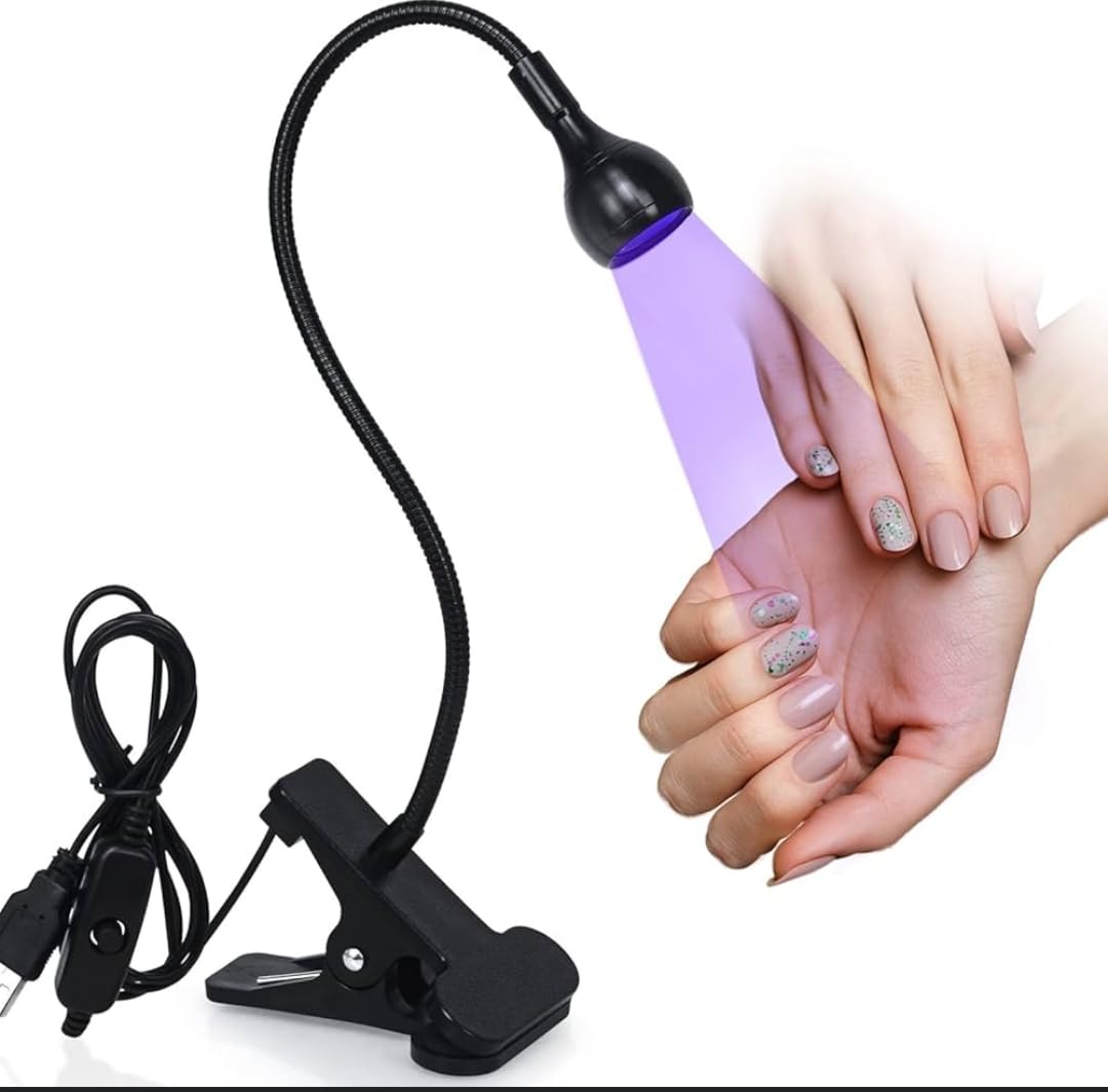 LED Nail Lamp with Adjustable Stand, Black with Clip Holder