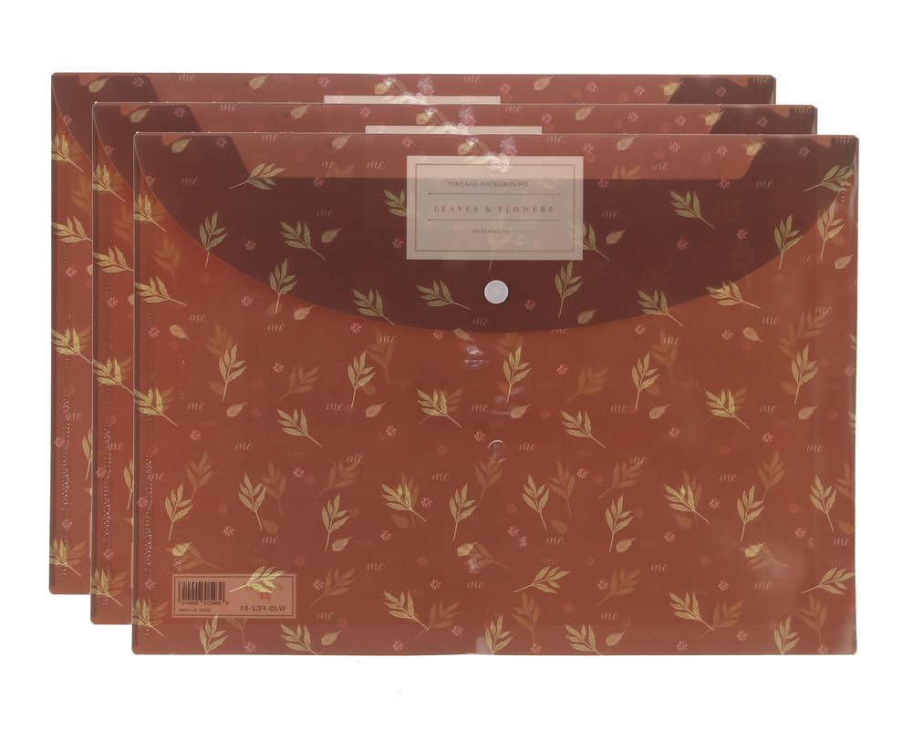 3A FC-4-18 Plastic Paper Binder 18 Micron 26 * 35 cm with Clips Set of 3 Pieces - Brown