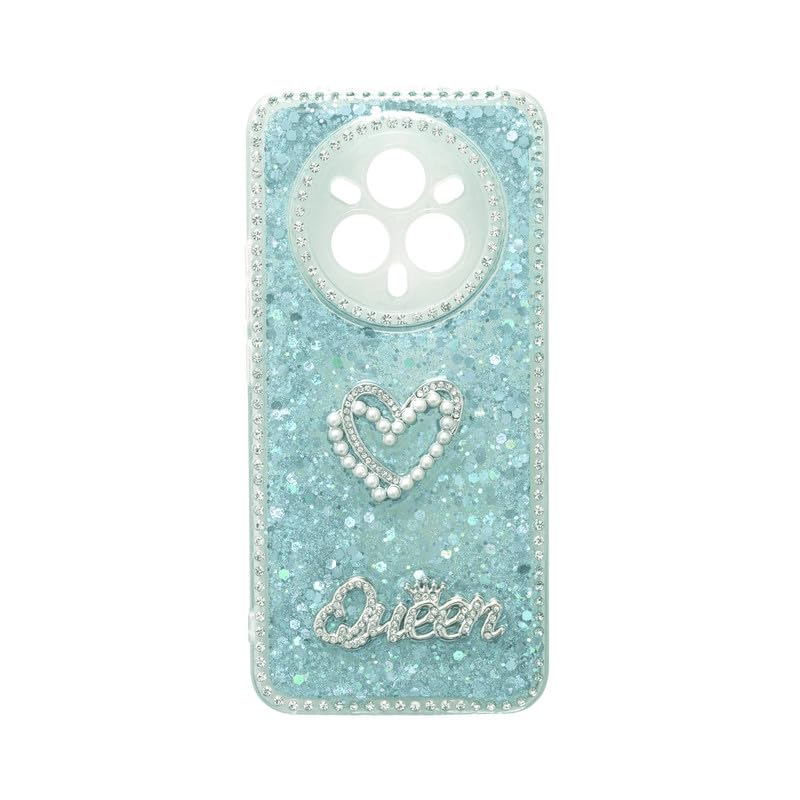 Back Cover Compatible With Realme 14 Pro Plus, Stylish Girly Soft Cover With Glitter And Camera Protection - Sky Blue