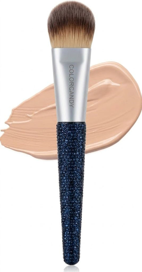Makeup Brush Powder Brush Foundation Blush Bronzer Contour Face Blender Professional Mineral Blending Buffing Thick and Dense Soft Synthetic Fibers -dark blue glitterhand