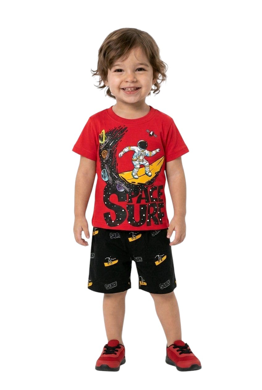 Zona Kids Boys Summer Pajama Set – 2 Piece Space Man T-Shirt and Shorts – Soft 100% Cotton Casual Toddler & Little Boys Clothes