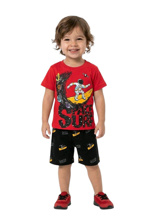 Zona Kids Boys Summer Pajama Set – 2 Piece Space Man T-Shirt and Shorts – Soft 100% Cotton Casual Toddler & Little Boys Clothes