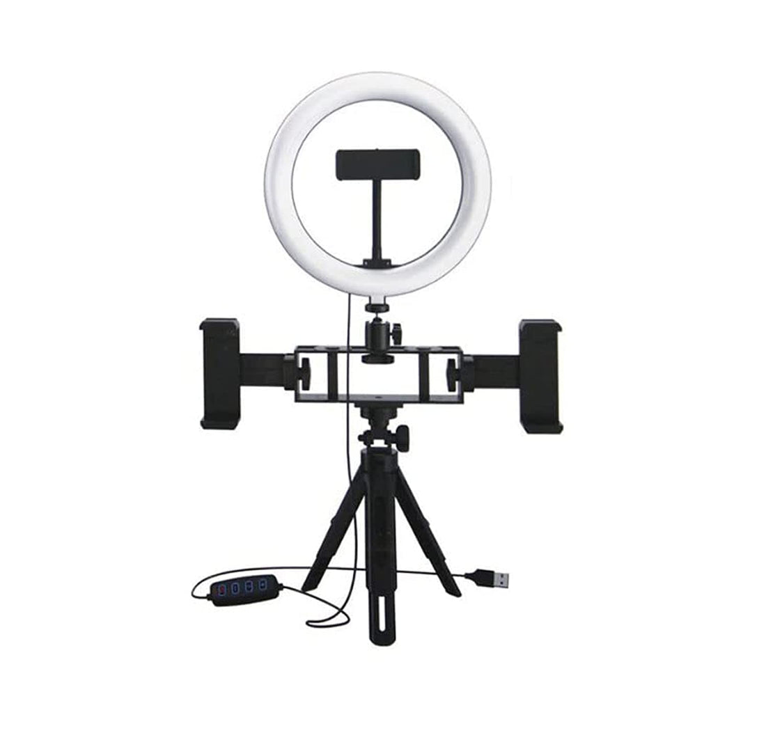 Desktop Stable and Circular Light Ring Holder for Live Stream Professional Photography Adjustable 360 Degree Rotation with 3 Mobile Holders-UN-207
