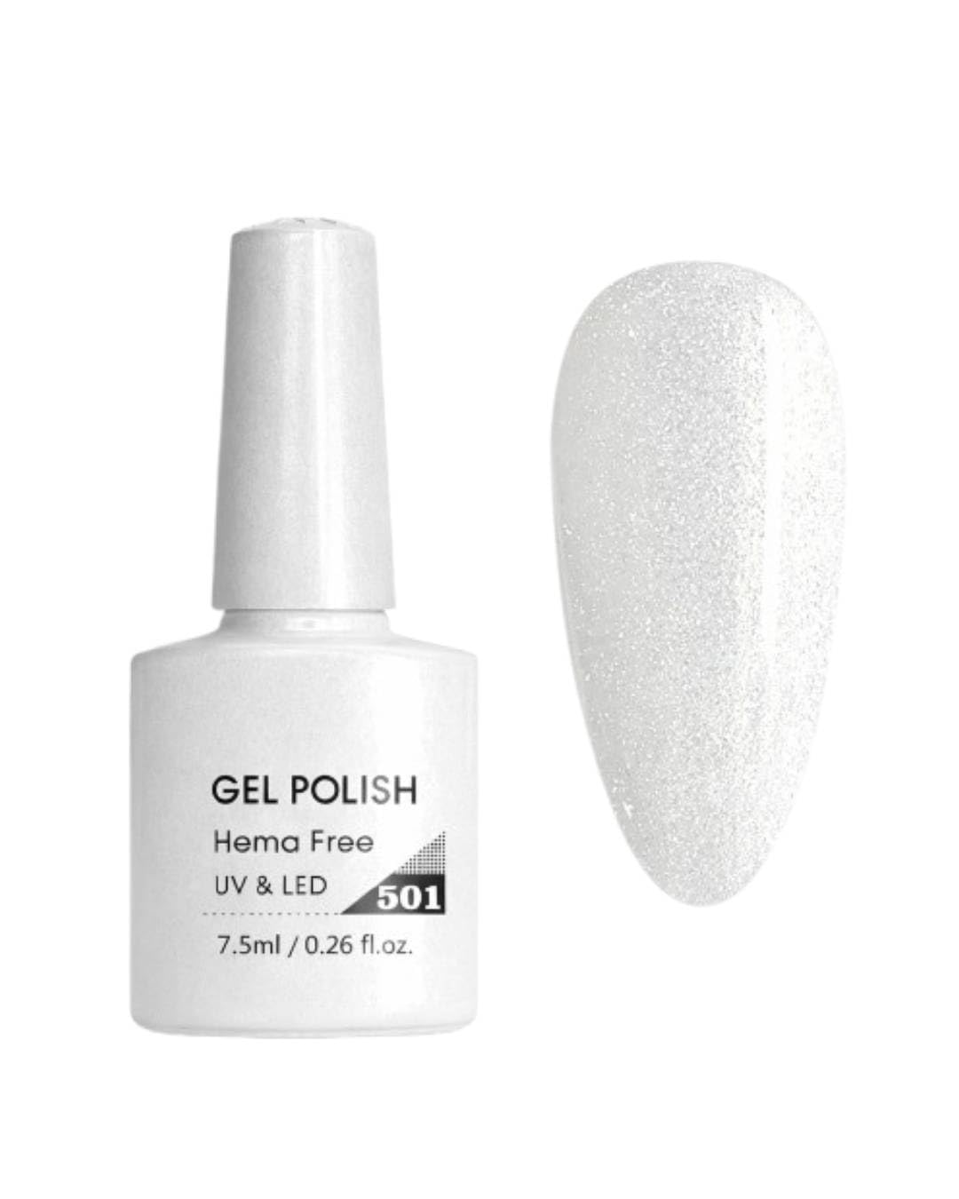 Glitter Gel Nail Polish Soak Off UV LED, Icy White Glitter, Sparkling Snow Effect, High Shine Long Lasting Formula, Smooth Application for Nail Art, Salon & Home Use, 7.5ml (501)