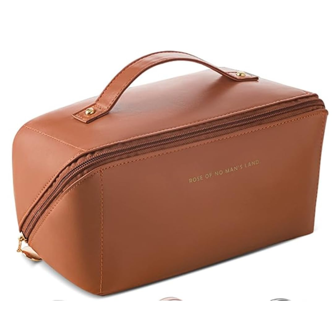 Leather Large Capacity Travel Cosmetic Bag, Multifunctional Storage Makeup Bag PU Leather Makeup Bag, Waterproof Travel Cosmetic Bags with Handle and Divider for Women (Havan)