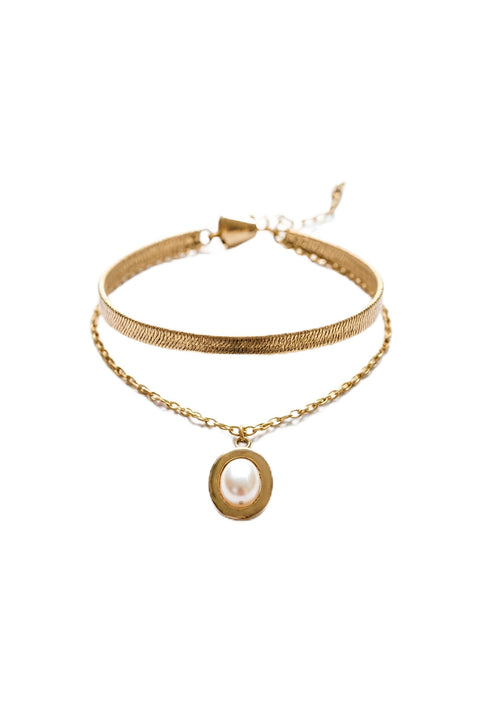 Anklet - Elegant double-layered boho summer beach foot jewelry for women, stylish metallic chain accessory perfect for casual outings and vacation wear.