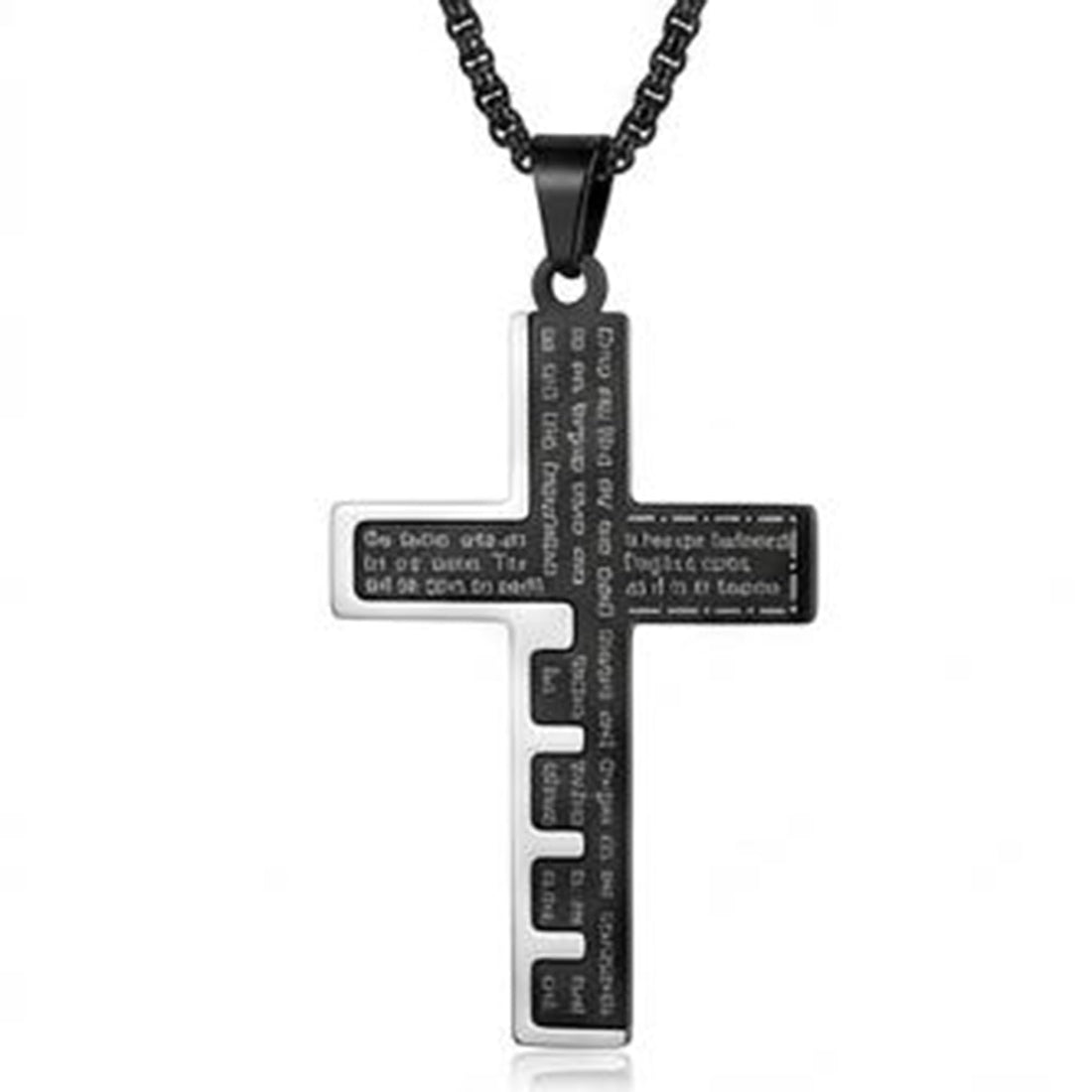 Stainless Steel Cross Necklace with Lord's Prayer Engraved, Available in Black, Silver and Gold