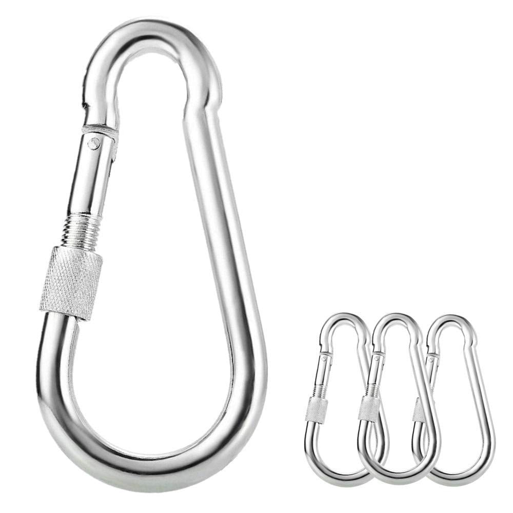 3 Inch Heavy Duty Locking Carabiner Clips, 316 Stainless Steel Spring Snap Hook Small Carabiners for Climbing (4 Pack)
