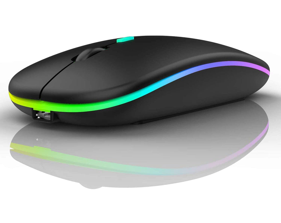 Wireless Mouse Gaming Mouse 2.4GHz Rechargeable Silent Optical Mouse with USB Receiver 1000/1200/1600 DPI Ergonomic Mouse with 7 Color Breathing Lights for PC Laptop(Black New)