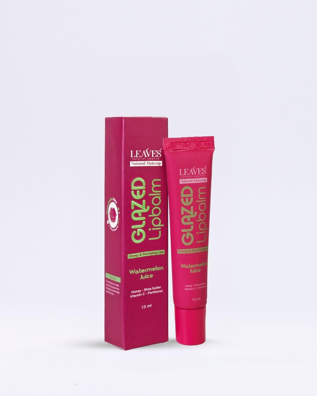 LEAVES Glazed Lip Balm, Watermelon Juice, Natural Makeup, Glossy & Plumping Lips, 10 ml