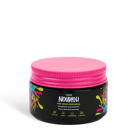 CHAOS Nourish Pre-Wash Hair Mask – Strengthens Weak & Thin Hair – With Rocca, Olive Oil & Folic Acid – Sulfate-Free, Fast Absorption – Travel size150ml