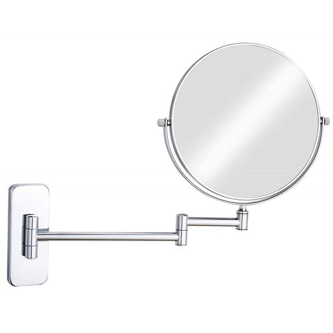 Wall Mounted Makeup Mirror, 8 Inch Chrome Finish Rotatable Magnifying Shaving Mirror, Extendable Folding Makeup Mirror, 5X