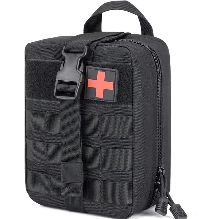 First Aid Pouch, Layered Design with Zipper Mesh Bag, for Outdoor Hiking, Camping, Emergency,Black