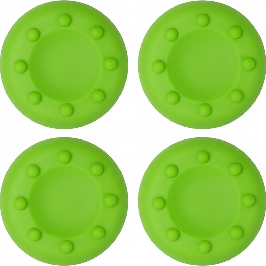 4 x Silicone Analog Joystick Thumb Stick Grips Caps Cover Compatible with PS4 PS5 BOX One 360 Controllers (Green)
