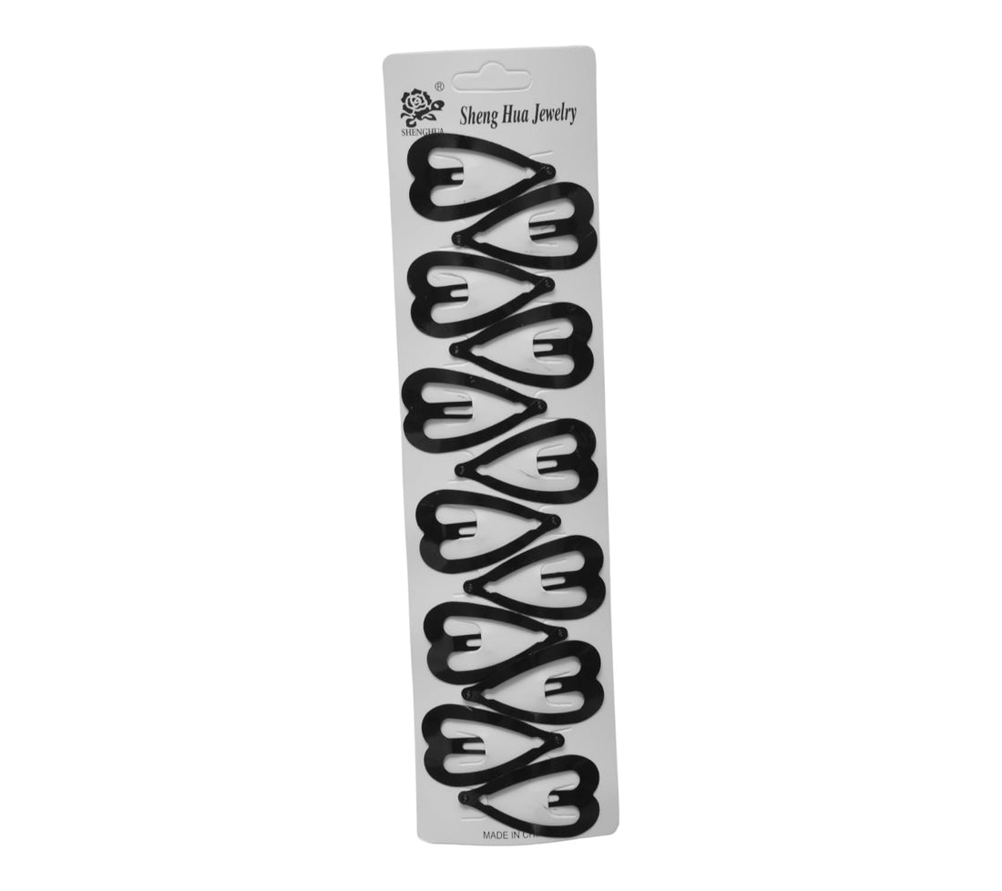 Daphne 12-Piece Heart Hair Clip Set For Girls - Black