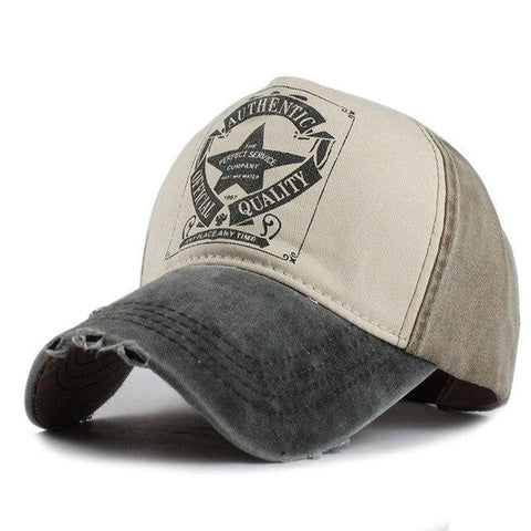 Vintage Baseball Cap, Distressed Denim Tricolor Design, Star Logo Patch, Adjustable