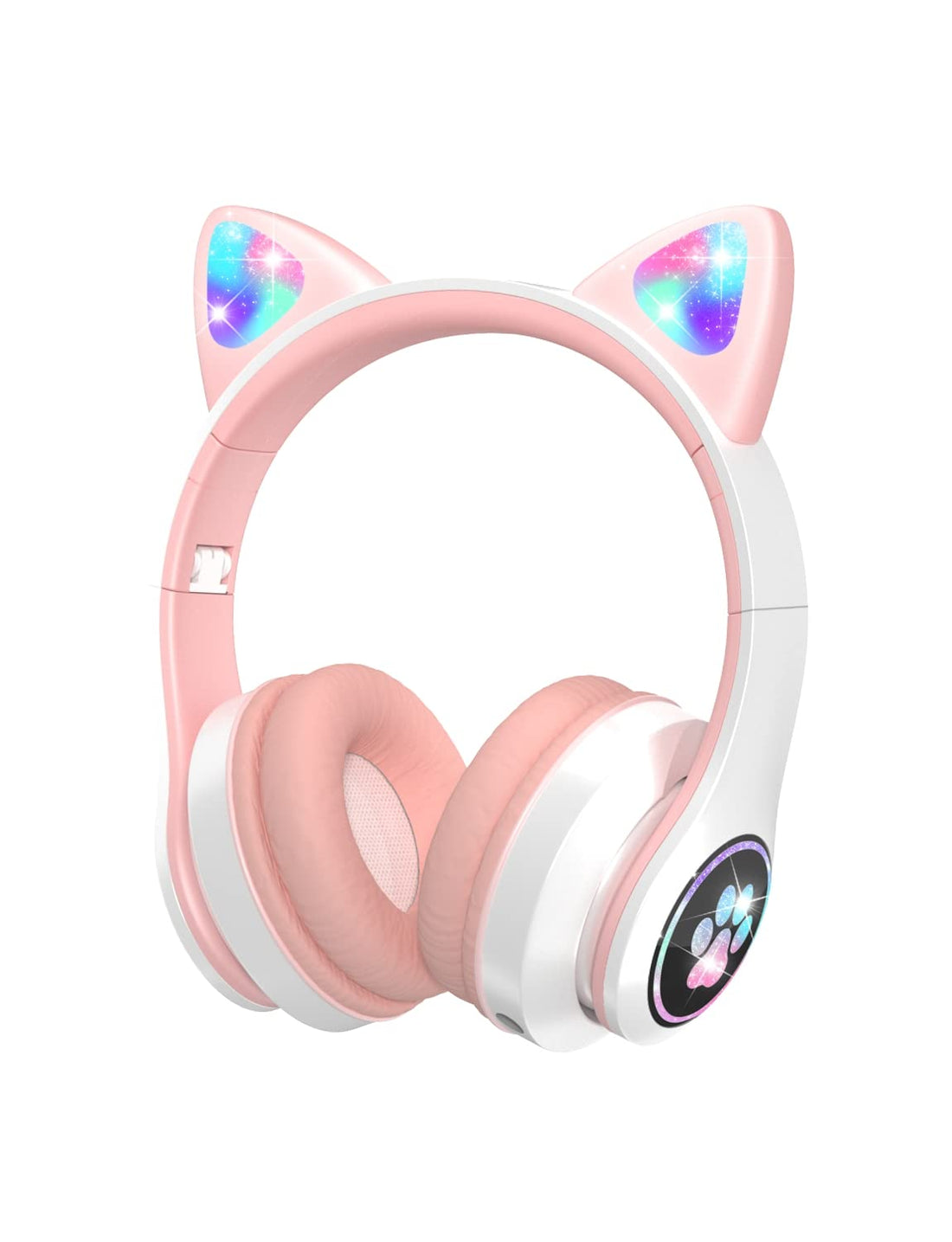 Kids Headphones Bluetooth Headphones Cat Ear LED Light Up Wireless Kids Headphones with Volume Limiting 85dB Foldable Stereo Over-Ear Headphones for Kids Tablet, School, iPad, Smartphone (Pink)