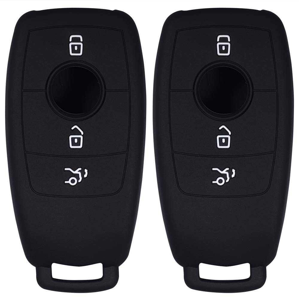 Key Fob Cover Case Silicone for Mercedes Benz E Class E300 E400 E43 2017 2018 W213 Keyless Smart Key (2Pcs Black)