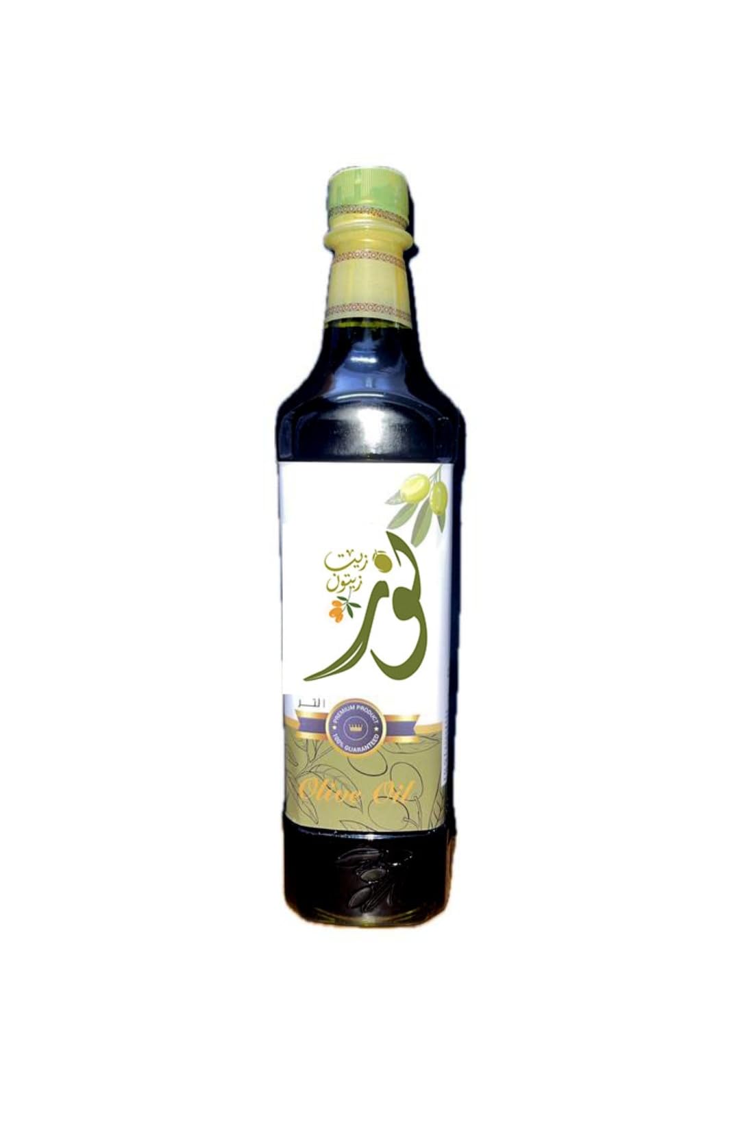 Virgin Olive Oil from Noor, second cold press, acidity 0.8%, suitable for salads, cold dishes, cooking, and various types of grilling, 1 liter.