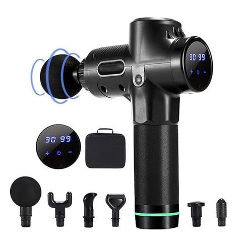 Phyzioline Massage Gun with 30 Speeds and 6 Massage Heads in Hard Case Electric Massager with LCD Touch Screen Extra Quiet 35 dB