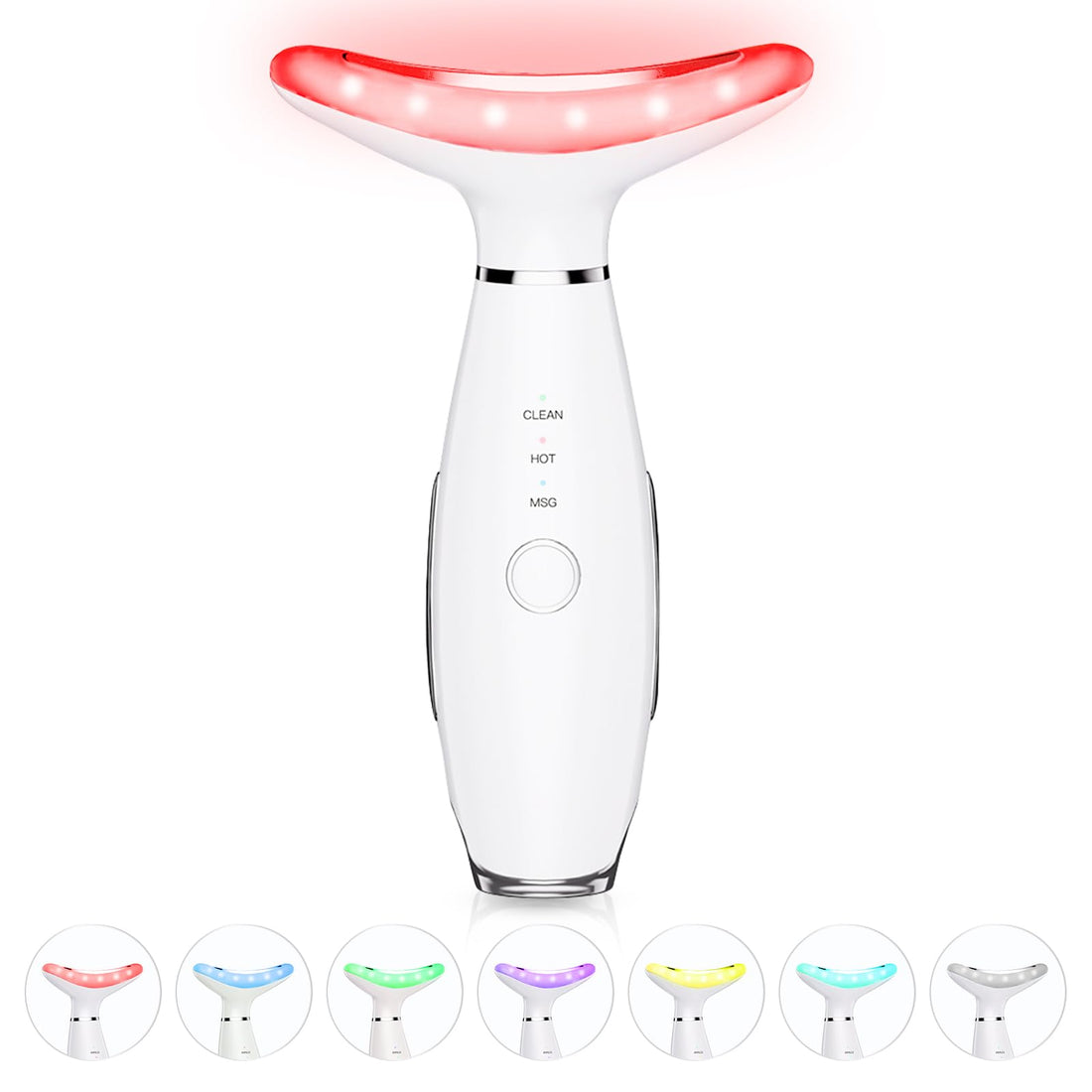 ELISHINE 7 Color Neck Face Massager - Facial Massager Tool for Skin Care at Home, Vibrating Face Massager with Thermals, White