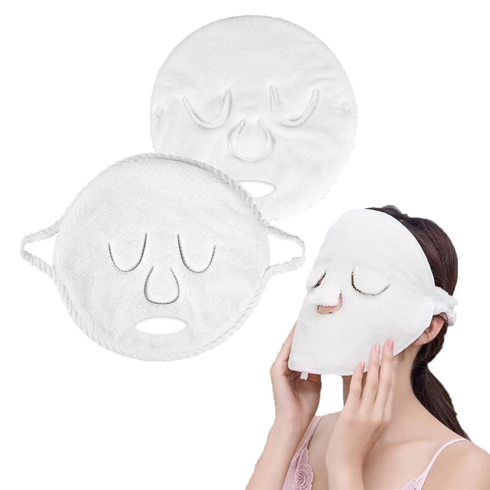 BLACKCROWN 4 Holes Towel Mask Reusable Face Towel Mask Cold Hot Compress Facial Steamer Moisturizing Beauty Skin Care Spa Towels for Facial Steamer Mask for Women Girls (2 Pack)