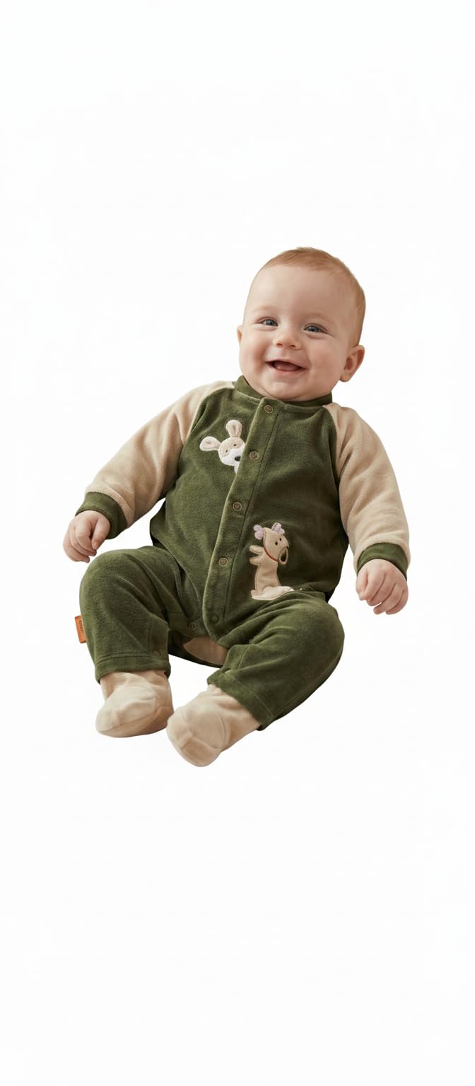 Baby Velvet Cotton Romper 0-3 Months – 80% Cotton Soft & Cozy Infant Jumpsuit (Thomas & Splendor)