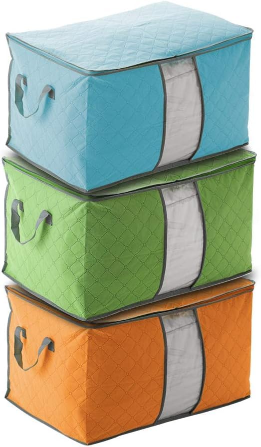 clothes blanket storage bag Comforters, Foldable Clothing Storage Sturdy Zipper, Clear Window (3)