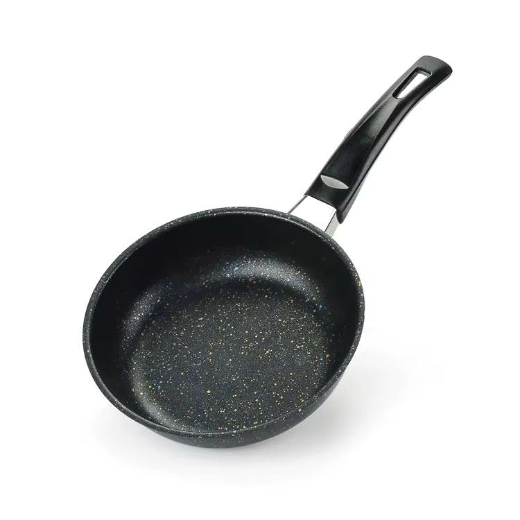Eco Friendly Granite Frying Pan with Wooden Handle, Non Stick Frying Pan - Creamy Wok Pan for Kitchen (14cm - Granite)