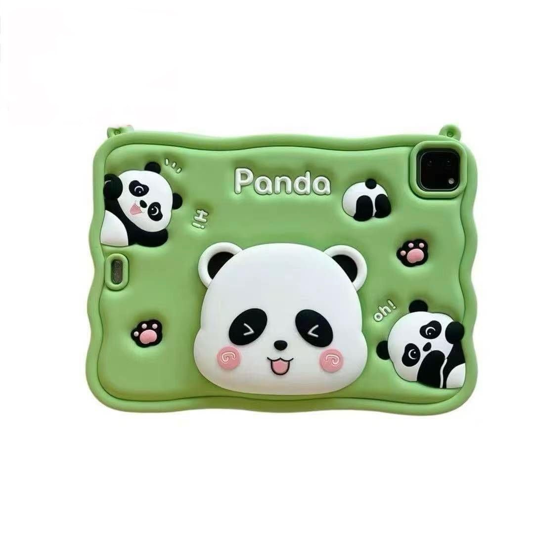 Fekra Cartoon 3D Silicon Handle Stand Cover for iPad (A16) 11th Generation 2025 / iPad 10th Generation 2022 10.9 Inch, iPad 10 Case Funda Case Model A2696 A2757 A2777 (With Rope) (panda)