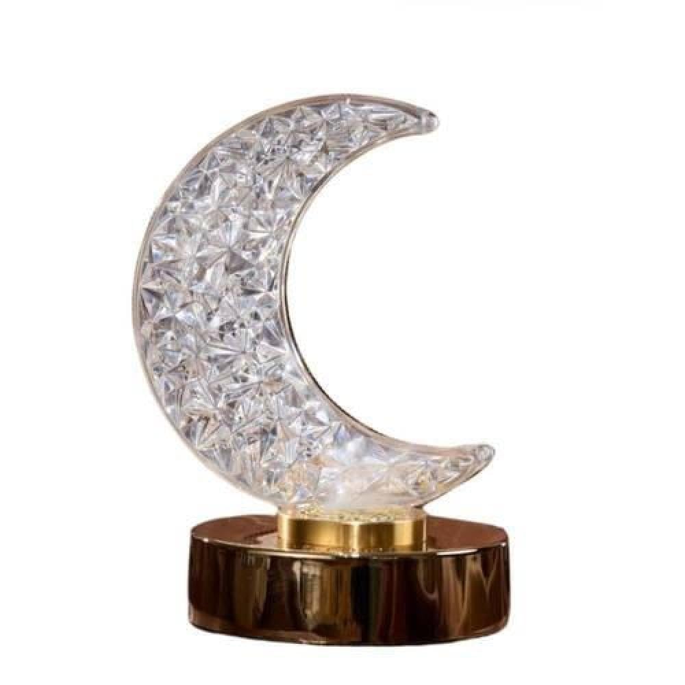 Decorative Crystal Crescent Moon Incense Burner with LED Ambient Light and Gold Base Elegant Accent Piece for Home Office Shelf Desk Modern Interior Decor