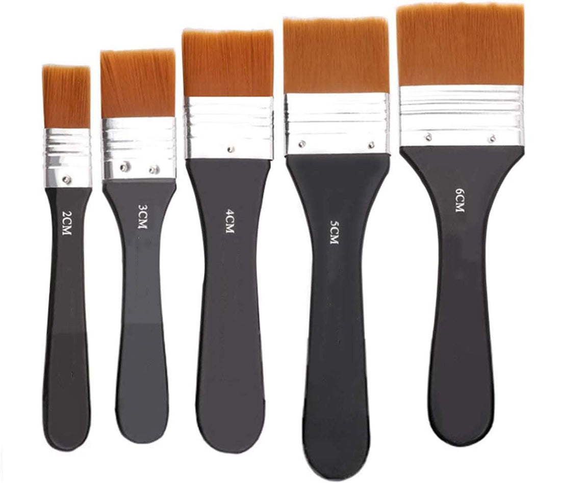 DELFINO Paint Brushes Set, 5 Piece Flat Brush Set, Multi-Purpose Assorted Size Wall Brushes, Flat Paintbrush, Flat Artist Paint Brush for Home Brushes Barbecue Oil Painting and Furniture Paints