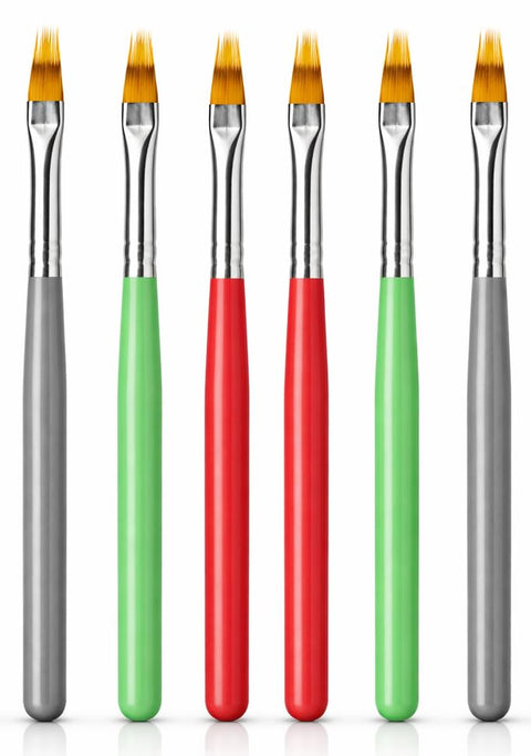 Ombre Nail Art Brushes (Color Mix: Red, Green & Silver), Flat Blending Brushes for Gradient Color Fade, Nail Painting and Shading, For Gel or Regular Polish, Home or Salon Use (6, Multicolor)