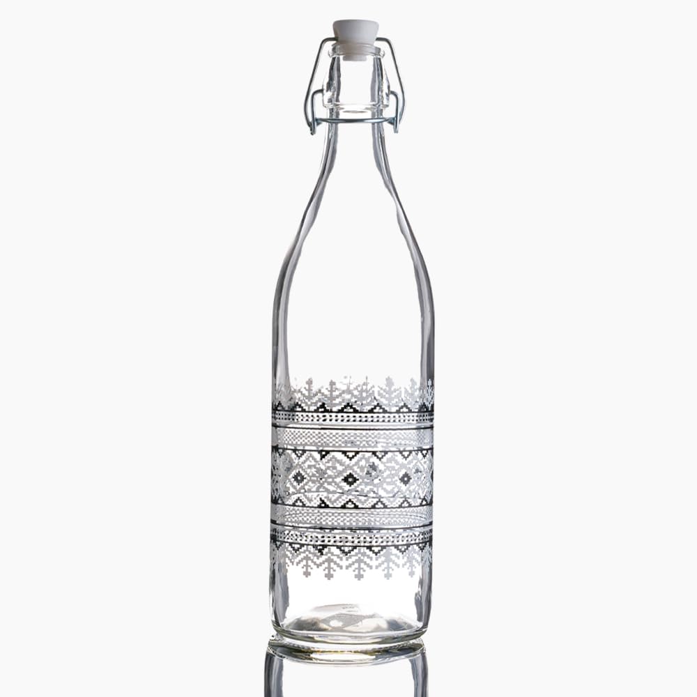 Zinnia Black Woven Glass Water Bottle