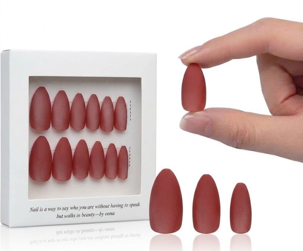 12pcs Gel Press On OVAL Nail False Nails Full Cover Artificial Fake Nail Art Tips- Comes With 1 SHEET DOUBLE FACE (N1)