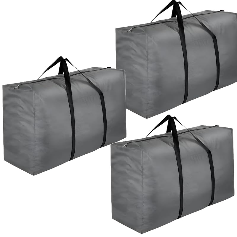 Circle M Grey 110L Large Clothes Storage Bag Set of 3 Cotton Fabric, Sturdy Zipper Closure, Under Bed Storage Box for Comforters, Blankets