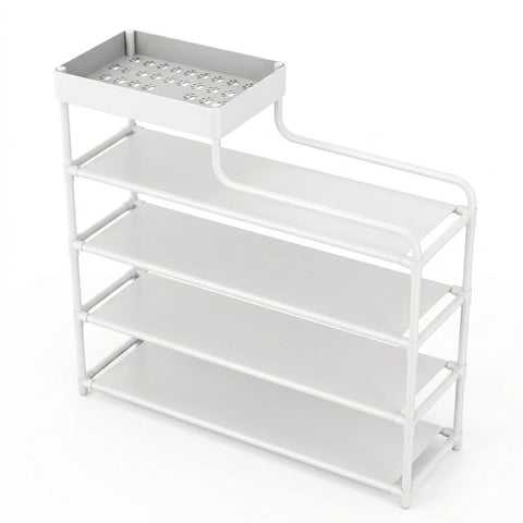 5-Tier Shoe Rack with Top Shelf,Heavy-Duty Material, 110x25x65 cm, Modern Style, Entryway Organizer. (White)
