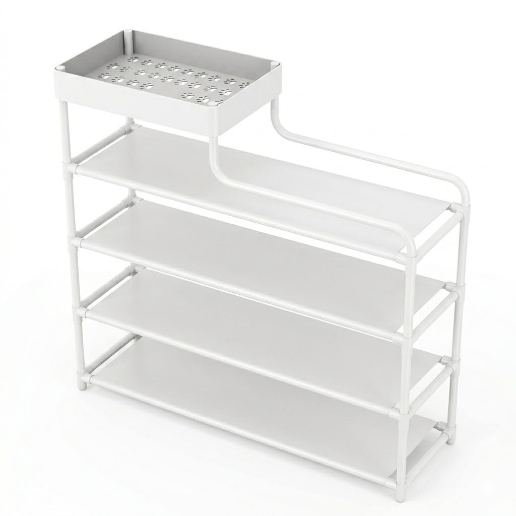 5-Tier Shoe Rack with Top Shelf,Heavy-Duty Material, 110x25x65 cm, Modern Style, Entryway Organizer. (White)