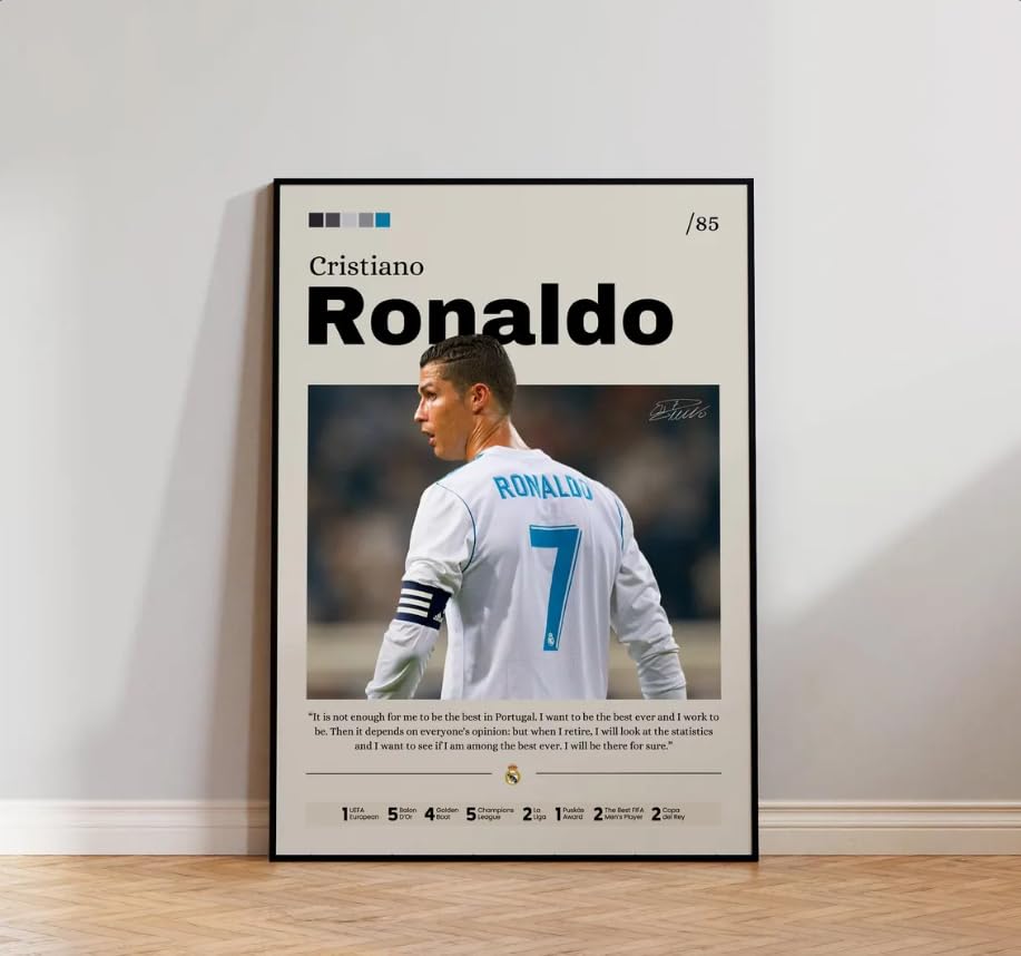 Cristiano Ronaldo Poster Football Print CR7 Print Decor Football Legend Real Madrid Print Sports Wall Art Gift for Ronaldo Fans (Black, 20 * 30cm)