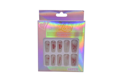 Lavy Coffin Shape with Butterfly & Text Design Press-On Mink Nails 24-Piece Set - Multicolor