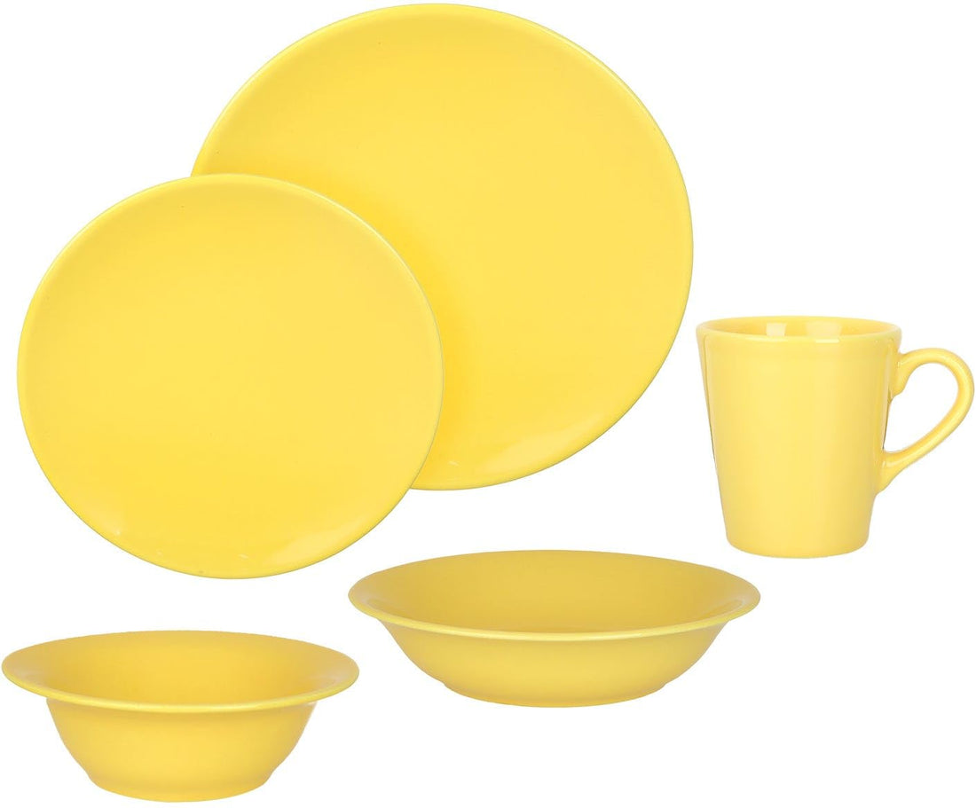 Kutahya Dinner Set 30 Pcs Yellow 6 Dessert Plate,6 Deep Plate,6 Flat Plate,6 Bowls,6 Mugs