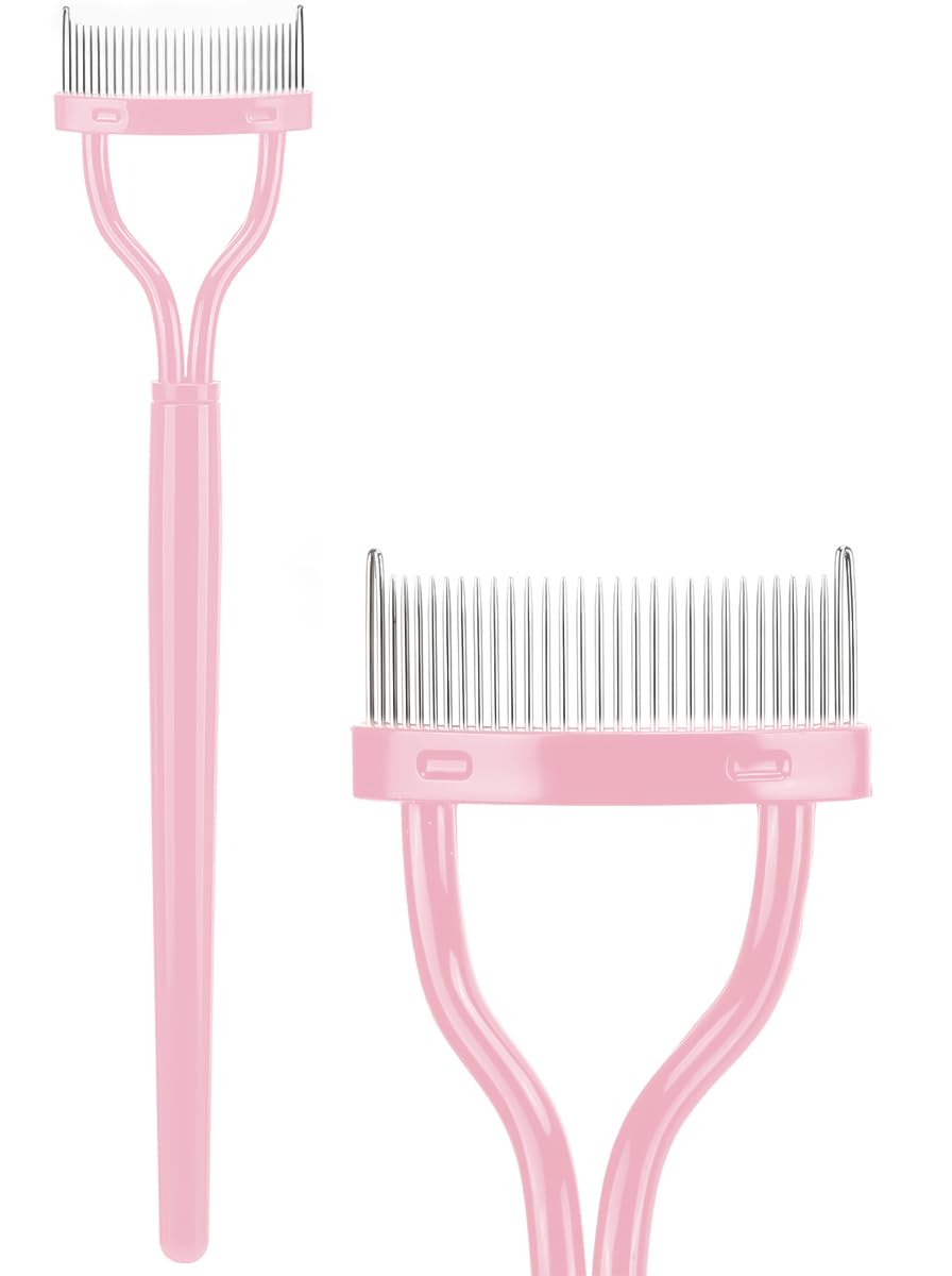 Annina - Eyelash Curler, Eyelash Separator Comb, Mascara Declumper Eye Tool With Cover (Pink)
