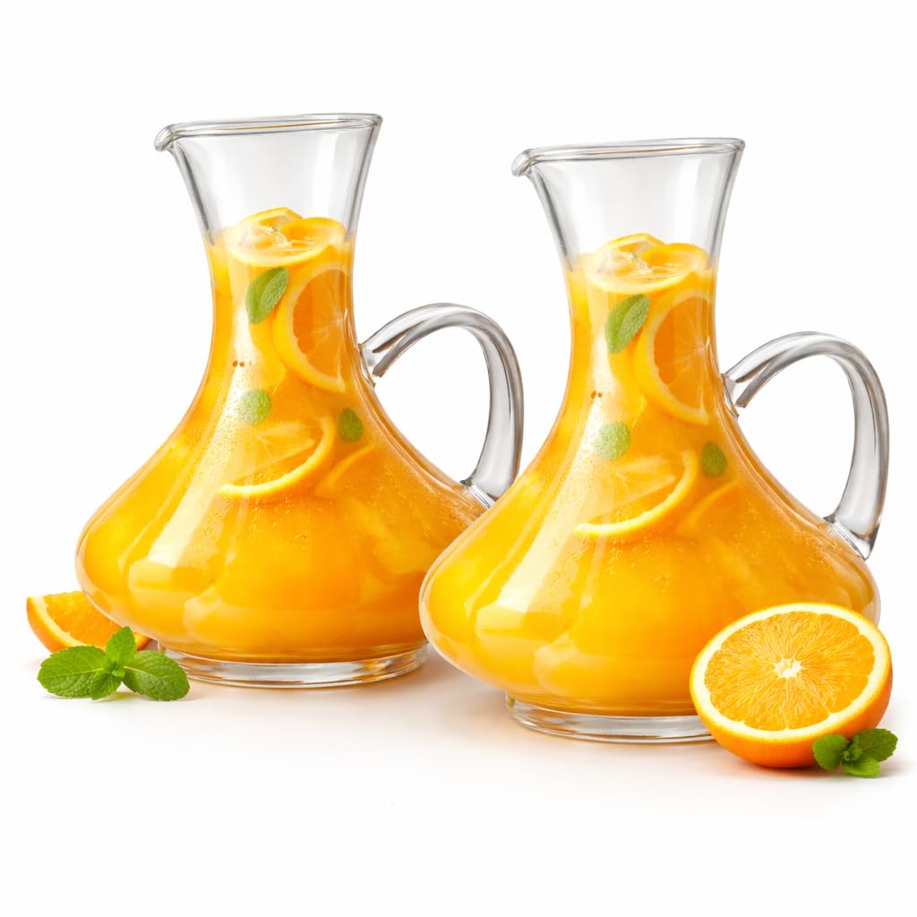 OVA 2 Pieces 1.5L Clear Glass Jug – Beverage and Juice Pitcher for Water, Lemonade and Cold Drinks, Durable Transparent Serving Jug for Kitchen, Dining and Home Use