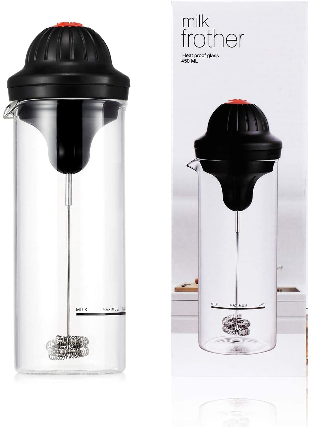 Healthy glass Milk frother Electric foamer Coffee Foam Maker Milk Shake Mixer Battery Operated Latte Cappuccino Frothing Pitcher Stainless Steel Coffee frother Whisk Machine Large Milk frother
