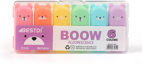 KIDSZONE Mini Pastel Highlighters Cartoon Bear Highlighters for Kids Adults for Journal, Coloring Books, Students, Office Supplies, School Supplies, Boys & Girls Gifts (Pack of 6)