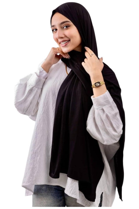 MAPKA LARGE LUXURY EGYPTION COTTON LYCRA HIJAB SOFT PREMIUM EDITION FOR OFFICE, PARTY, COLLEGE ANYWHERE DAILY USE (Cotton Lycra-Dark Black-Hijab)