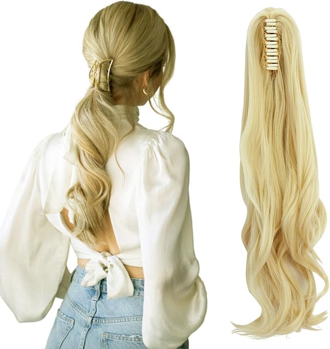 ECIF Long Short Claw Ponytail Hair Extension - Bleach Blonde