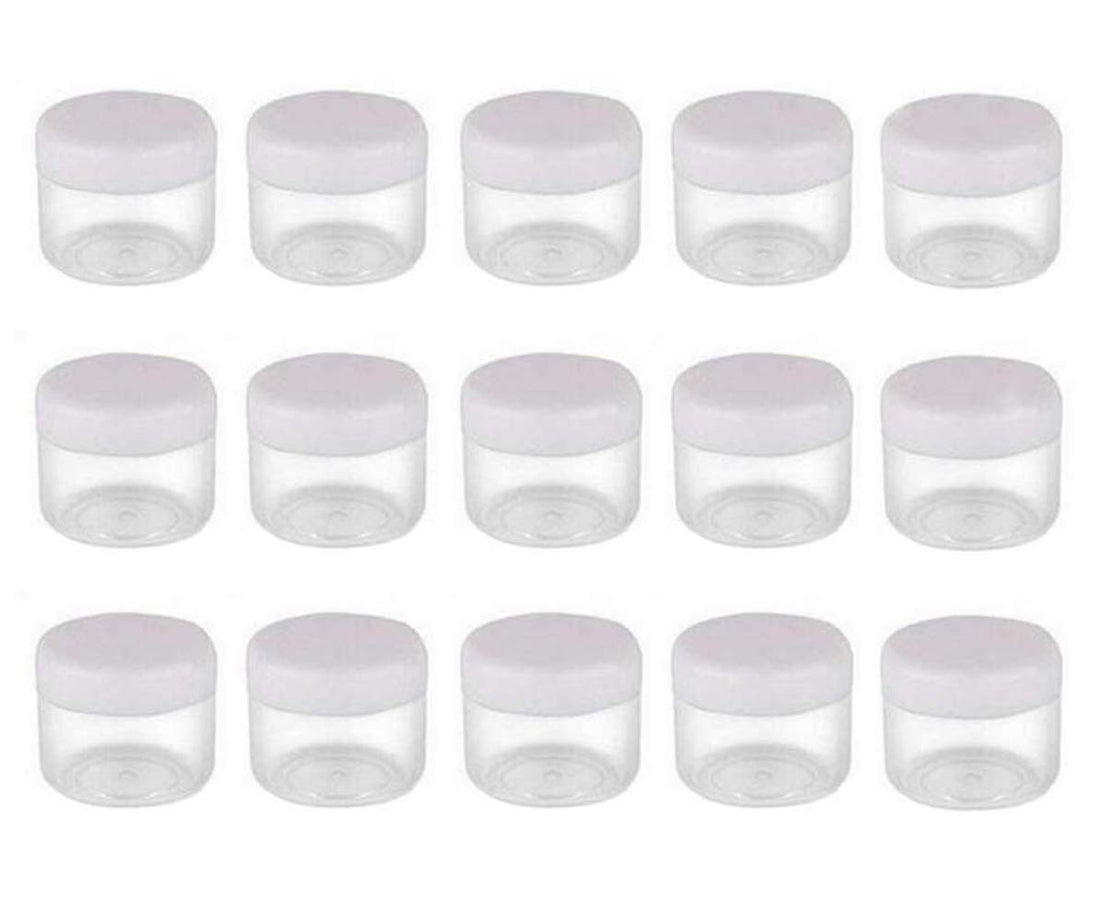 25PCS 20 Gram/ML 0.7oz Empty Refillable Clear Plastic Travel Cosmetic Cream Lotion Bottle Jars Containers With White Screw Lids for Make Up Nail Powder Eye Shadow Gems Beads Jewelry